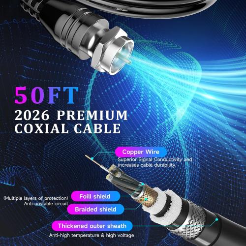 TV Antenna Indoor, Outdoor Long Ranges, Digital Antenna for Smart TV, Best Amplifier Signal Booster Support 8K 4K 1080p All TVs VHF UHF - 50FT Cable/AC Adapter