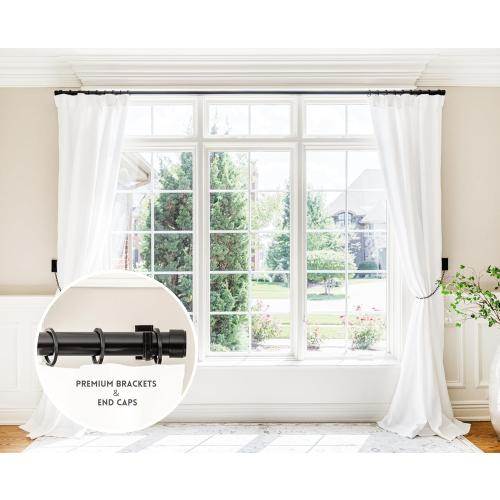 BlastHome® Non-Adjustable Luxury Curtain Rods for Windows, 1 ¼” Rod Set, 7 foot Fixed Length (Two Rods Connect for a Seamless Look), Tuxedo Black