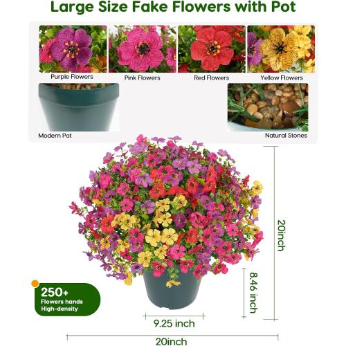 ONLY YELLOW ❗❗Velener Artificial Flowers for Outdoors- 20” Potted Plant Fake Silk Daisy Bush-UV Resistant Artificial Outdoor Plant for Front Porch, Garden, Yard, Patio Decor(Mixed Colors)