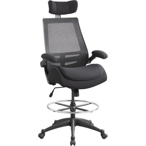 BOLISS 400lbs High Back Computer Office Drafting Chair Double Seat-Cushion Flip up Armrests Lumbar Support Adjustable Big Footrest Ring (Black)