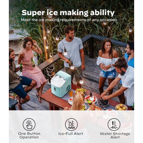 Nugget Ice Maker Countertop, Pellet Ice Machine with Self-Cleaning Function, Produces 33 lbs of Chewable Ice in 24 Hours, Sonic Ice Maker Perfect for Home Kitchens and Offices, Green