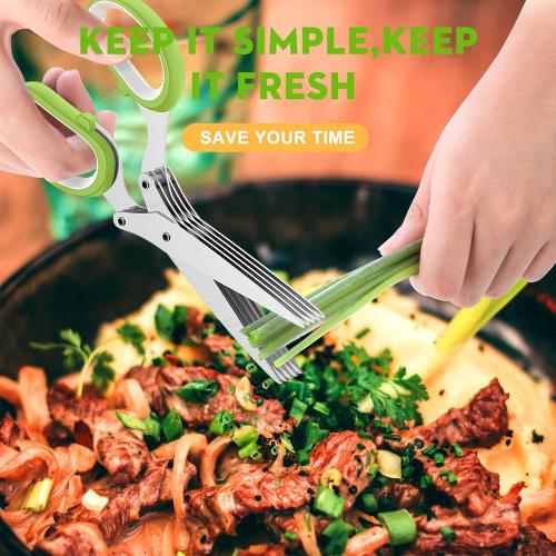 Fun Unique Kitchen Gadgets: Herb Scissors Set - Updated 2026 Cool Kitchen Tools for Cutting Fresh Garden Herbs - Sharp 5-Blade Shears with Cover, Anti-Rust Stainless Steel, Dishwasher Safe (Green)