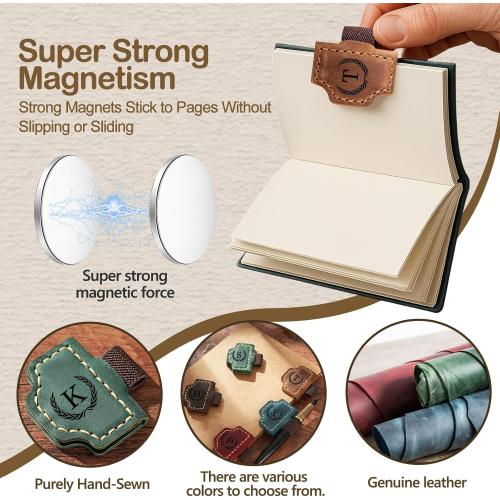 Artlaza Personalized Magnetic Leather Bookmark with Pen Holder - 26 Letters Custom Book Mark with Name Initial Engraved Book Marker for Readers, Book Lovers, Travelers - Gift for Women & Men(Red，L