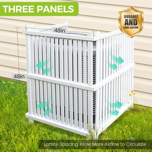 ‼️could have missing pieces or possibly stains ‼️Air Conditioner Fence 48 W X 48 H Trash Can Fence Pool Equipment Enclosure Vinyl Privacy Fence Outdoor No Dig Privacy Fence 3 Panels with Metal Stake, White