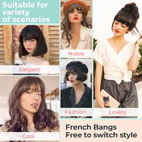 Clip in Bangs, Synthetic French Bangs Hair Clip, Fake Bangs Fringe with Temples Hairpieces for Women 998