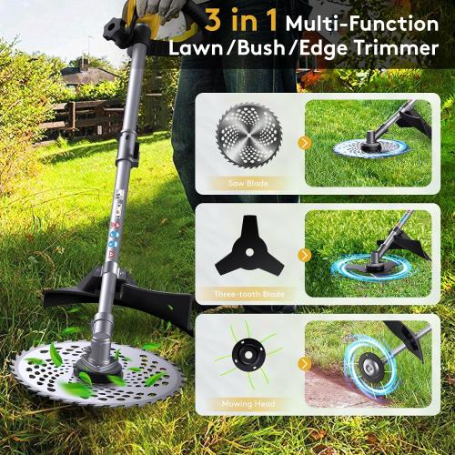 10“ Electric Weed Wacker, 3 in1 Cordless Weed Wacker, Cordless String Trimmer with Fast Charger,Electric Weed Trimmer for Lawn & Garden & Yard (2 Batteries Include)