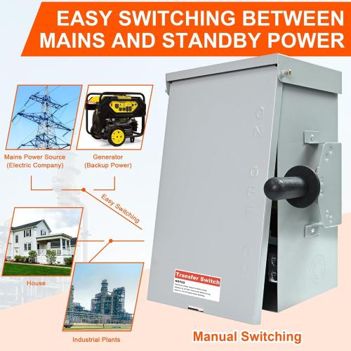 200 Amp Generator Transfer Switch, 120/240V 48000W Manual Transfer Switch for Home Generator, with Neutral Terminal, for Outdoor and Indoor, Multiple Security Protections (200A-2P)