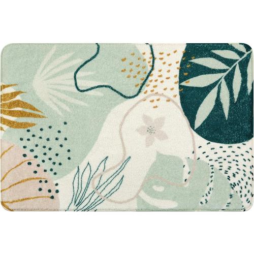Uphome Bathroom Rugs Modern Abstract Velvet Bath Mat Non-Slip Colorful Botanical Printed Bath Rug Soft Machine Washable Floor Mats Art Design for Bathroom Tub Shower,20''x31''