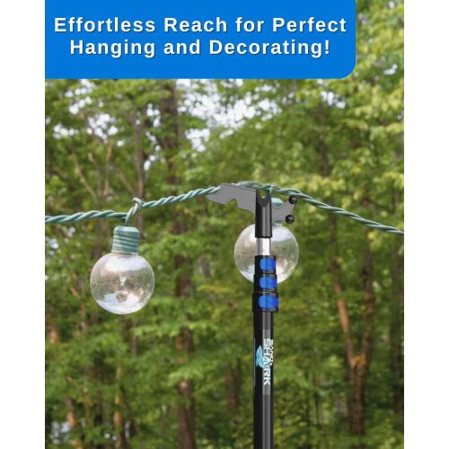 4-12 FT Telescopic Extension Pole W/Hook, Christmas Light Pole Hanger Tool, Telescoping Pole for Christmas Lights Installation, Lightweight and Sturdy Light Hanger Pole for Birdfeeders, String Lights