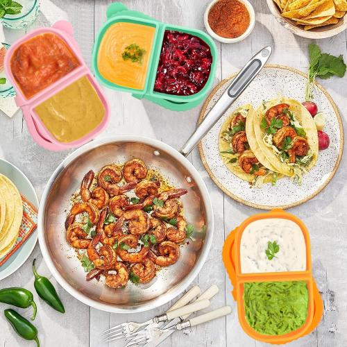 Bento Box 2 Pack Silicone Reusable Snack Containers with Lids, Double Compartment Snack Containers, Silicone Snack Box, Snackle Box Container for Travel, Office, Picnic(Pink/Green)