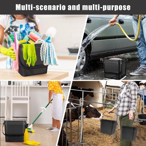 Jingmore 4 Pcs Plastic Bucket 5 Quart Square Bucket, Black