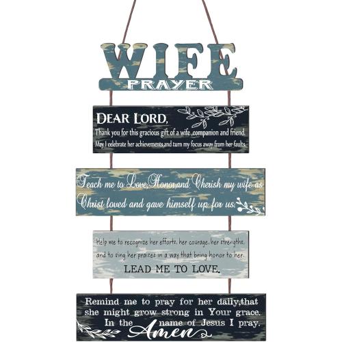 Prayer for Wife Rustic Wall Sign with 5pcs Panels Strung Together - Christian Religious Farmhouse Hallway Family Decor - Sweet Warming Gifts for Women,Couples