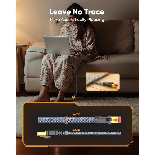 Snowkids Cat 8 Ethernet Cable 10 FT, Braided Heavy Duty High Speed Internet/LAN/Network Cable, 40Gbps 2000Mhz, Indoor and Outdoor Flat Patch Cord RJ45 Connector for Gaming, PC, Modem, Router