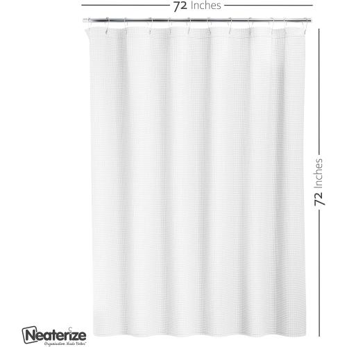 AmazerBat...Shower Curtain White - Hotel Style Shower Curtains for Bathroom with Waffle Design, 54x78 Inches - White Fabric Shower Curtain - Cortinas de Baño Elegantes