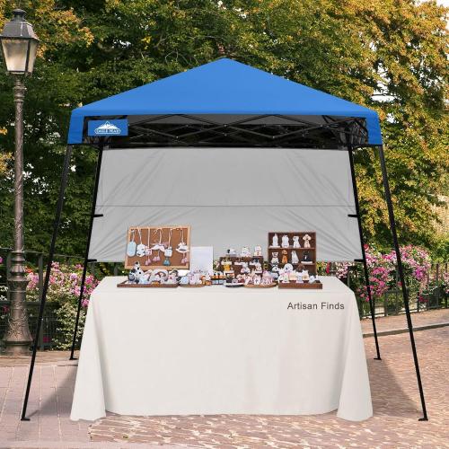 EAGLE PEAK 8x8 Pop Up Canopy Tent with Sidewall, Compact, Portable Slant Leg Instant Sun Shelter for Beach, Sports, & Camping, 8x8 Base 6x6 Top, Blue