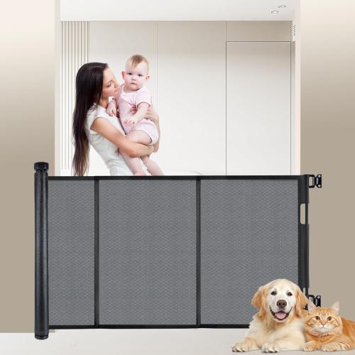 55 inches Retractable Baby Gate, 34 inches Tall Extra Wide Pet Gate for Stairs, Hallways and Doorways, Indoor Outdoor Safety Gate for Toddlers & Small Dogs, Black