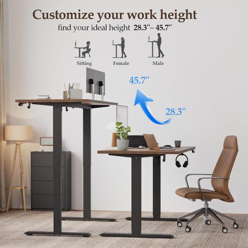 Klicelor 55 Inch Large Electric Standing Desk, Height Adjustable Office Desk, Sit Stand Up Computer Gaming Desk with Memory Preset, Two-Piece Desktop, Rustic Brown