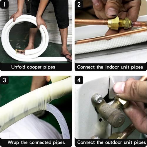 50ft Length Mini Split Line Set 1/4 3/8 OD Copper Pipes Tubing and 3/8 White PE Thickened Insulated with Flared Nuts for Mini Split Air Conditioner HVAC or Heat Pump for 9000BTU (1/4 3/8 with wires)