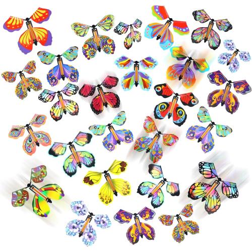LOMIMOS 40PCS Flying Butterfly, Magic Wind Up Butterfly Toy Gift for Kids Surprise Explosion Box Wedding Birthday Party Book Greeting Card(20 Styles)