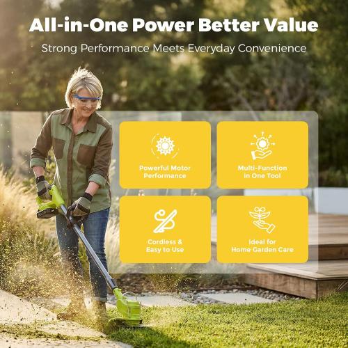 Cordless Weed Wacker Brush Cutter Weed Trimmer with Blade Stringless 21V | 2 X 2.0Ah Electric Weedwacker Battery Powered with Charger - User Friendly Small Yards Grass Cutter for Seniors & Beginner
