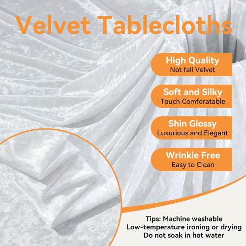 NSSONBEN 8 Pack White Velvet Round Tablecloth 60 inch, Thick Shiny Velour Stretch Fitted 5ft Round Tablecloths 120 inch, Wrinkle Free Spandex Table Covers with Skirt for Wedding Party Dining Banquet