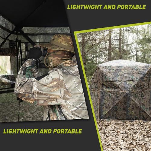 Hunting Blind, 360° See Through Ground Blind for Turkey Hunting, Turkey Ground Blind, Hunting Blind for Turkey & Deer, 2-3 Person Pop Up Portable Camouflage Tent with Carrying Bag