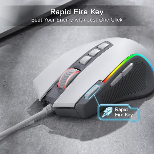 Redragon M612 RGB Gaming Mouse, 8000 DPI Wired Optical Mouse with 9 Programmable Buttons & 5 Backlit Modes, Software Supports DIY Keybinds Rapid Fire Button, Gray&White