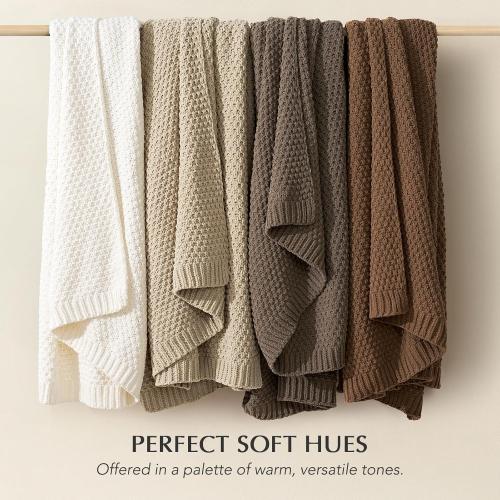 EVERGRACEHOME Chunky Chenille Knit Throw Blanket for Couch, Soft Luxurious Moss Stitch Blankets for Bed, Cozy Decorative Farmhouse Knitted Throws for Sofa, Mocha Brown, 60 x 80