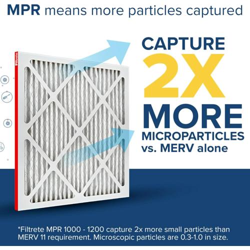 Filtrete 23.5x23.5x1 AC Furnace Air Filter, MERV 11, MPR 1000, Micro Allergen Defense, 3-Month Pleated 1-Inch Electrostatic Air Cleaning Filter, 6 Pack (Actual Size Pack 23.188x23.188x0.81 in)