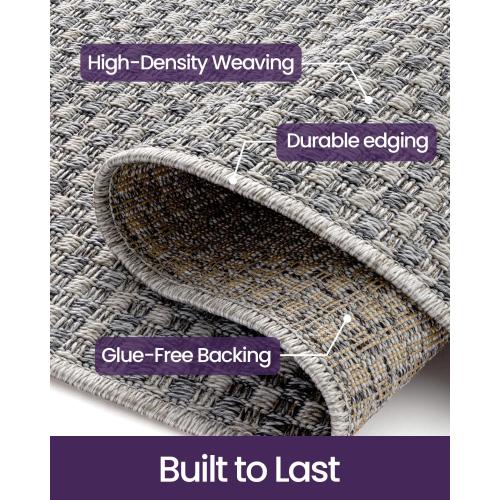 DEXI Hallway Runner Rug 3.3x10, Woven Braided Farmhouse Runner Carpet Indoor, Absorbent Thin Long Entryway Runners for Kitchen, Laundry Room, Patio Entrance, Checkered Grey
