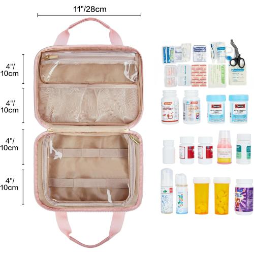 Leudes Travel Pill Bottle Organizer,Medicine Organizer and Storage,Home Medication Bag, Cases,Carrier for Pills,Vitamin,Fish Oil,Supplements for Women and Men (Medium, Pink)