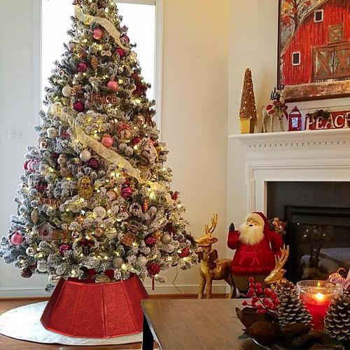 Fabric Christmas Tree Collar, Glittering Tree Ring, Willow Tree Skirt for Christmas Decorations (Glitter Red)