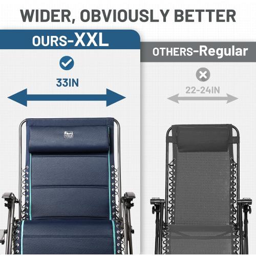 Blue TIMBER RIDGE Oversized Zero Gravity Chair, 33In Wide XXL Zero Gravity Reclining Chair with Side Table, Full Padded Lounge Chair for Outdoor Camping Patio Lawn, Heavy Duty Supports 500lbs, Blue-1 Pack