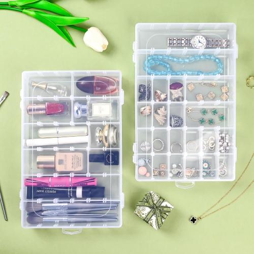 3 Pcs 36 Large Grids Clear Plastic Organizer Box with Adjustable Dividers Craft Organizers Box for Bead,Jewelry,DIY Crafts,Art,Small Items Storage (Clear-3pack-108 Grids)