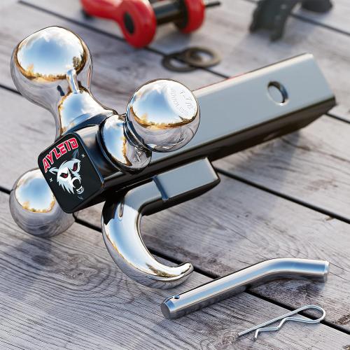 Ayleid Trailer Hitch Tri-Ball Mount with Hook & Pin Balls Sized 1-7/8 , 2 & 2-5/16 inches , Tow Hitch , Silver
