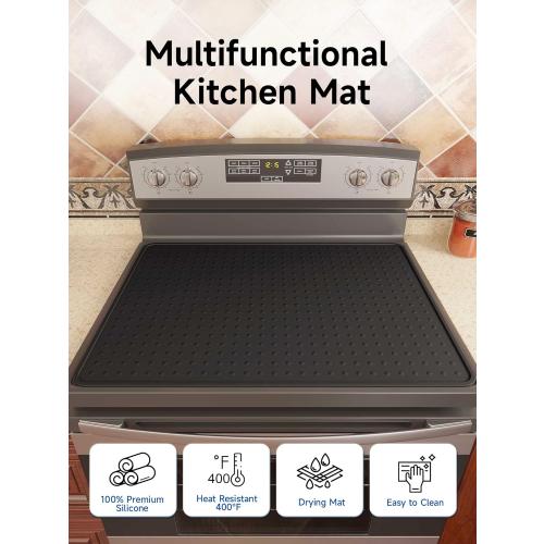 Silicone Stove Top Cover for Electric Stove, Glass Stove Top Protector, Stovetop Cover Mat for Cooktop, Flat Range Cover, Oven Top Protector, Coffee Bar Mat, 28 x 20 in, Black