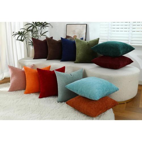 Hunter Green Chenille Decorative Couch Throw Pillow Covers, Soft Cushion Cases for Home Livingroom Sofa Décor, Pack of 2, 18 x 18 Inches