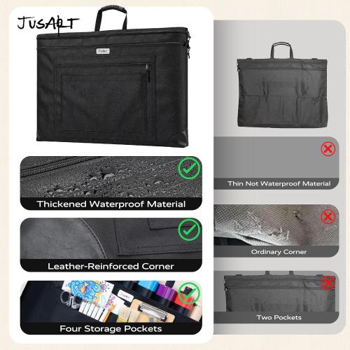 JusArt Art Portfolio Bag, 24x36 Foldable Light Weight Portfolio Folder Case with Adjustable Shoulder Strap, Leather Corners, Waterproof Art Bag for Artists and Adults for Artwork, Poster, Sketching