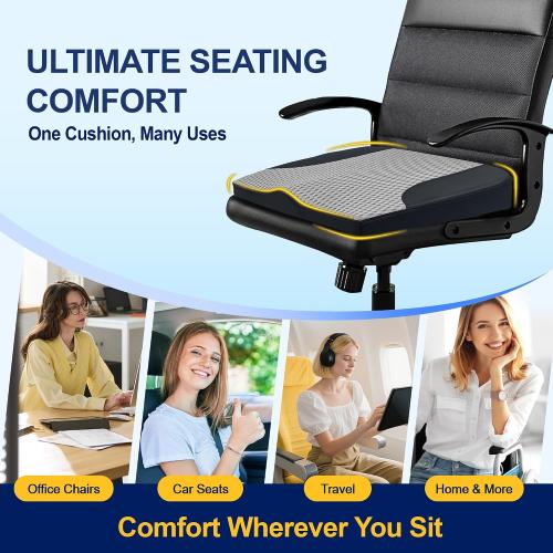 kingphenix Memory Foam Car Seat Cushion for Driving Comfort and Office Use | Coccyx&Lower Back Pressure Relief, Non-Slip 4D Mesh Seat Cushion for Car, Truck, SUV, Long Drives & Office Chair, Black Gray