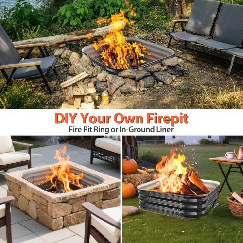 Fire Pit Ring,48in Large Heavy Duty Square Firepit for Outside,11'' Tall Galvanized Steel Bonfire Pits,Wood Burning Outdoor Fireplaces,Portable for Backyard,Camping,Patio,Beach