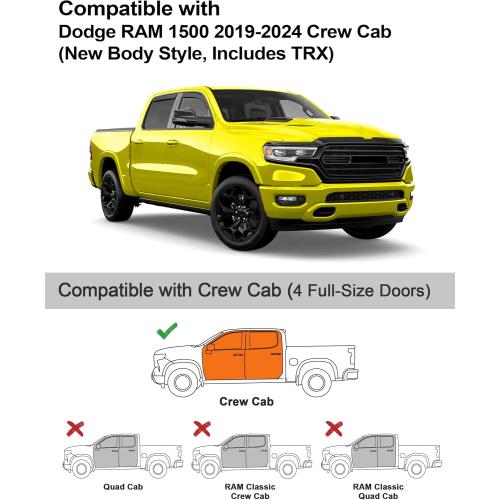 in-Channel Window Rain Guards Fit for Dodge RAM 1500 Crew Cab (New Body Style Includes TRX) 2019-2026 Rain Guard Extra Durable Window Deflectors Vent Visors Vent Shades Truck Accessories