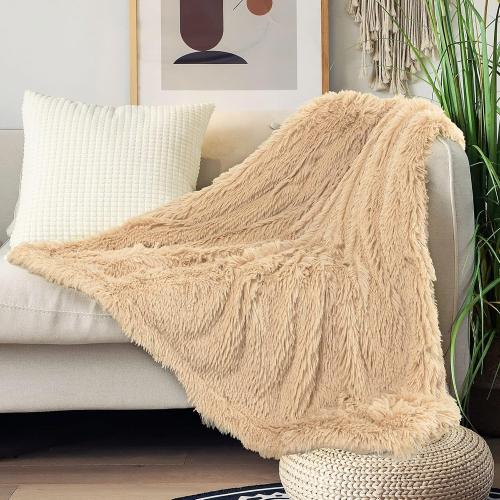Tuddrom Decorative Extra Soft Faux Fur Throw Blanket 50x60,Solid Reversible Fuzzy Lightweight Long Hair Shaggy Blanket,Fluffy Cozy Plush Fleece Comfy Microfiber Blanket for Couch Sofa Bed,Apricot