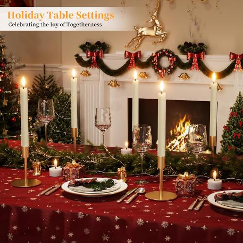Rechargeable Flameless Taper Candles with Charging Station 6Pcs Real Wax Battery Taper Candles with Remote Timer Led Candlesticks Flickering Realistic for Christmas Home Wedding Decor Ivory