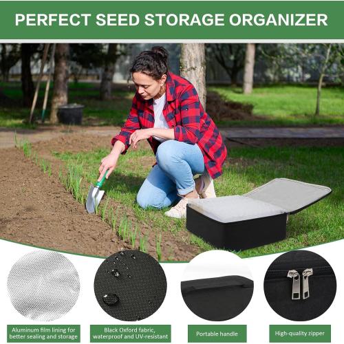 38 Slots Seed Storage Organizer Box with Insulated Bag That Holds 80-200 Seed Envelopes, Oxford Cloth Garden Seed Containers with Labels, Seed Packet Organizer for Plant, Flower ,Vegetable Seeds