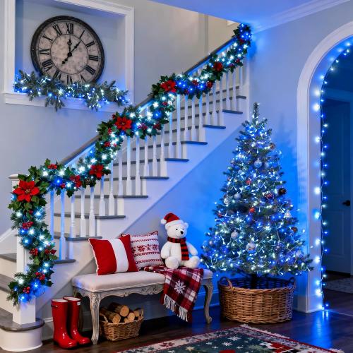 JMEXSUSS Blue and White Christmas Lights Outdoor with Remote, 168ft 600 LED String Lights Indoor Clear Wire Fairy Light Plug in for Bedroom Tree Birthday Party Xmas Decorations