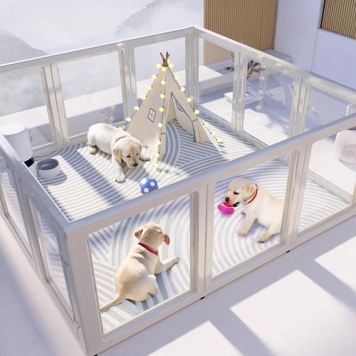 White and Clear Acrylic Plastic Dog Playpen Doors Indoor,for Puppy Cat Rabbit Ferret Transparent Pet Pen,Easy Assemble Enclosure,Preferable for Small Dogs (2 Panels (White)