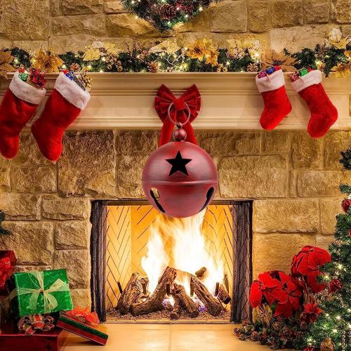 YIYA Big Christmas Jingle Bells Decorations Red Giant Iron Christmas Ball 9.4x12.2 Inch Jingle Bell Yard Decor for Xmas Holiday Tree Doorway Home Garden Decor