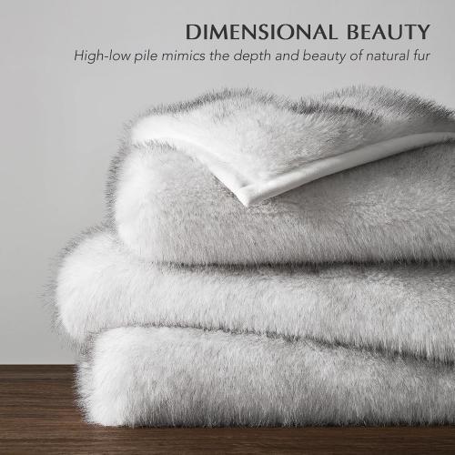 Luxury Faux Fur Throw Blanket, Soft Fluffy Faux Mink Blankets for Bed, Couch, Sofa, Thick Cozy Plush Warm Fur Throws with Reversible Velvet, Frosted White Wolf