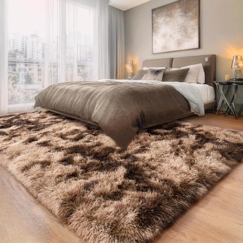 Large Area Rugs 9x12 Living Room, Ultra Fluffy Fuzzy Shag Rug for Bedroom, Modern Plush Soft High Pile Upgrade Non-Slip Carpet for Kids Girls and Boys Room Decor, Tie-Dyed Brown