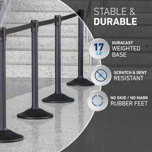 US Weight Sentry Stanchion with Retractable Belt, Easy Connect Assembly, Black, 6.5' Belt (2 Pack)